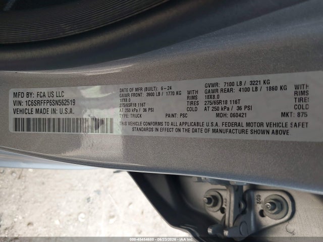 2025 Ram 1500 Big Horn  4x4 5'7 Box მანქანა იყიდება აუქციონზე, vin: 1C6SRFFP6SN562519, აუქციონის ნომერი: 45454680