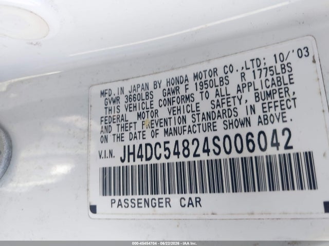 Продаж на аукціоні авто 2004 Acura Rsx, vin: JH4DC54824S006042, номер лоту: 45454704