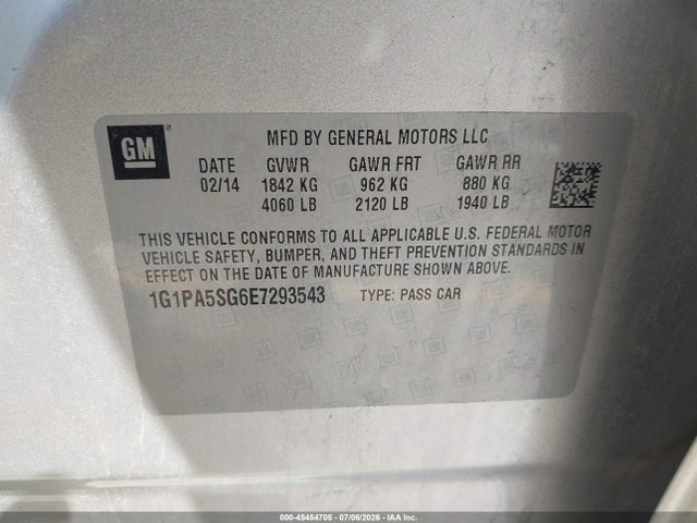 1G1PA5SG6E7293543 Chevrolet Cruze Ls Auto