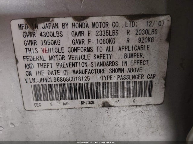 Aukcja sprzedaży 2008 Acura Tsx, vin: JH4CL96808C018125, numer aukcji: 45454717
