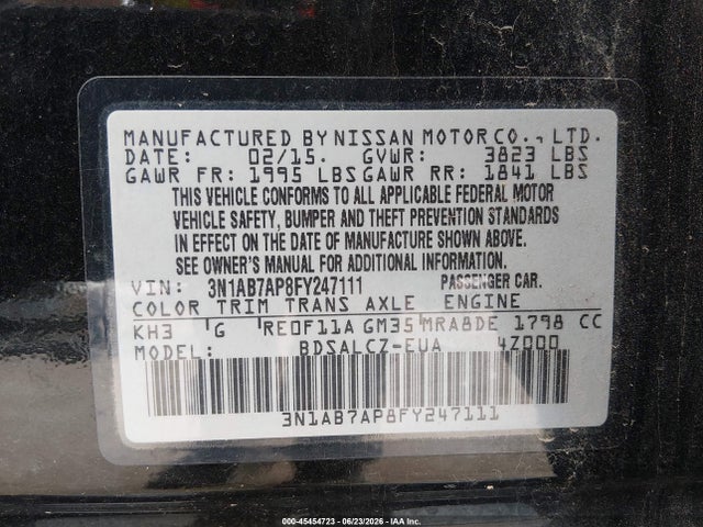 3N1AB7AP8FY247111 Nissan Sentra Fe+ S/s/sl/sr/sv