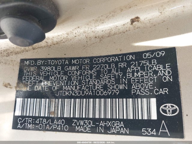 Aukcja sprzedaży 2010 Toyota Prius Iv, vin: JTDKN3DU9A1006979, numer aukcji: 45454758