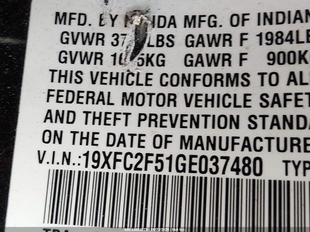 Honda Civic Lx 2016 19XFC2F51GE037480 Image 9