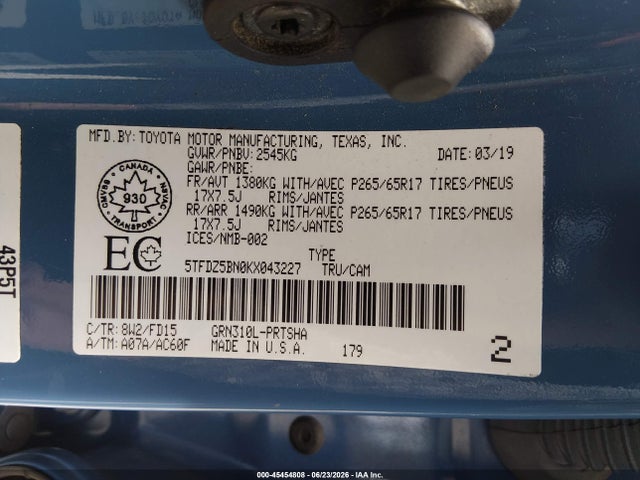 5TFDZ5BN0KX043227 Toyota Tacoma Sr5 V6