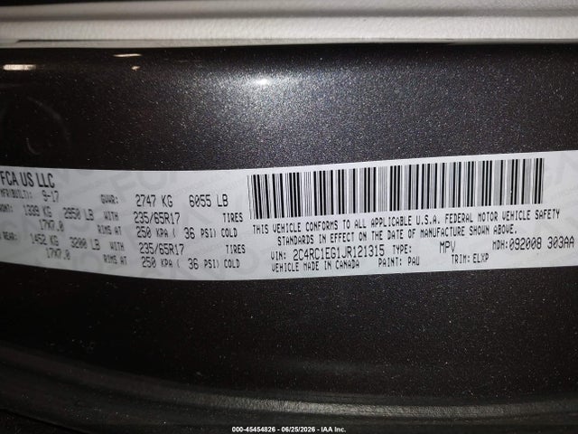 2018 Chrysler Pacifica Touring L Plus მანქანა იყიდება აუქციონზე, vin: 2C4RC1EG1JR121315, აუქციონის ნომერი: 45454826