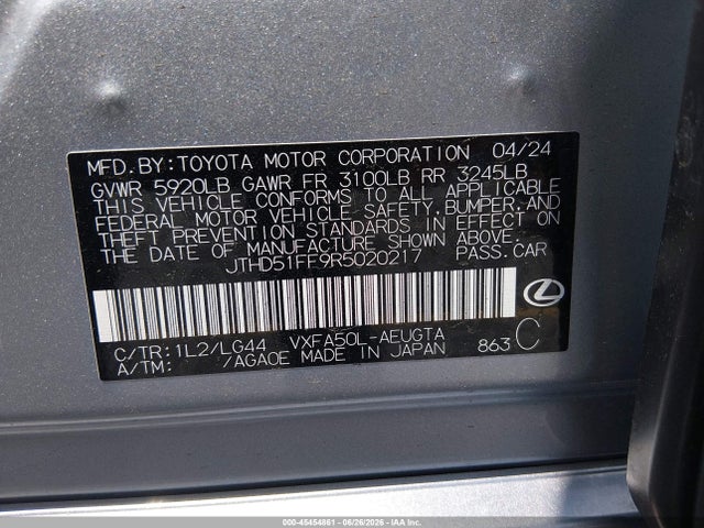 Aukcja sprzedaży 2024 Lexus Ls 500, vin: JTHD51FF9R5020217, numer aukcji: 45454861