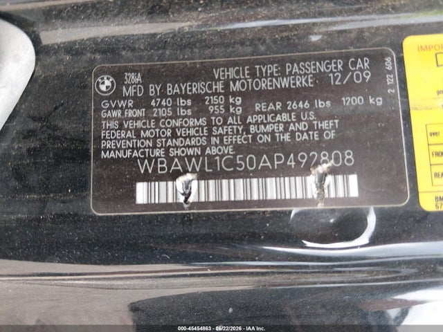 45454863 :رقم المزاد ، WBAWL1C50AP492808 vin ، 2010 Bmw 328i مزاد بيع