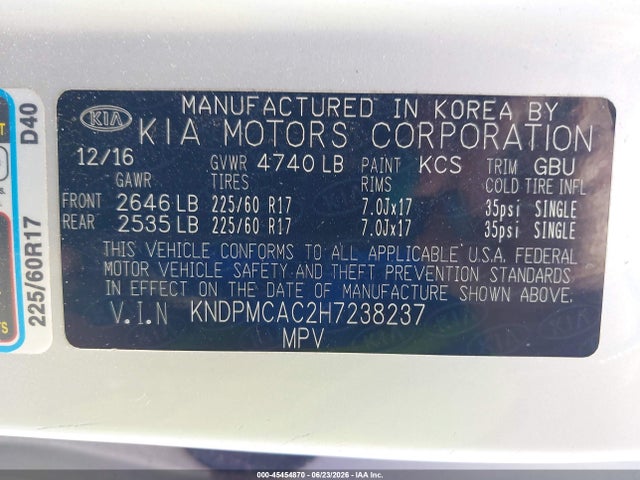 KNDPMCAC2H7238237 KIA Sportage Lx
