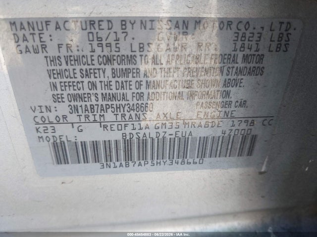 Nissan SENTRA SV 2017 3N1AB7AP5HY348660 Image 9