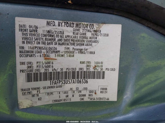 Aukcja sprzedaży 2007 Ford Taurus Se, vin: 1FAFP53U57A106536, numer aukcji: 45454900