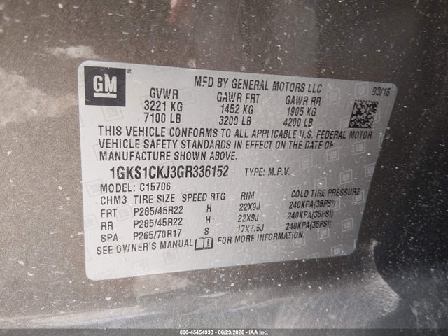 Aukcja sprzedaży 2016 Gmc Yukon Denali, vin: 1GKS1CKJ3GR336152, numer aukcji: 45454933