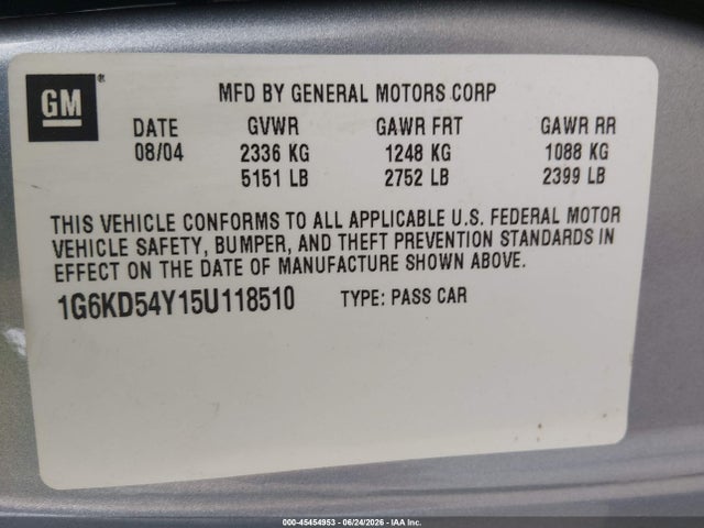 Продаж на аукціоні авто 2005 Cadillac Deville, vin: 1G6KD54Y15U118510, номер лоту: 45454953