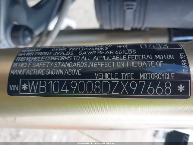 2013 Bmw R1200 R მანქანა იყიდება აუქციონზე, vin: WB1049008DZX97668, აუქციონის ნომერი: 45454974