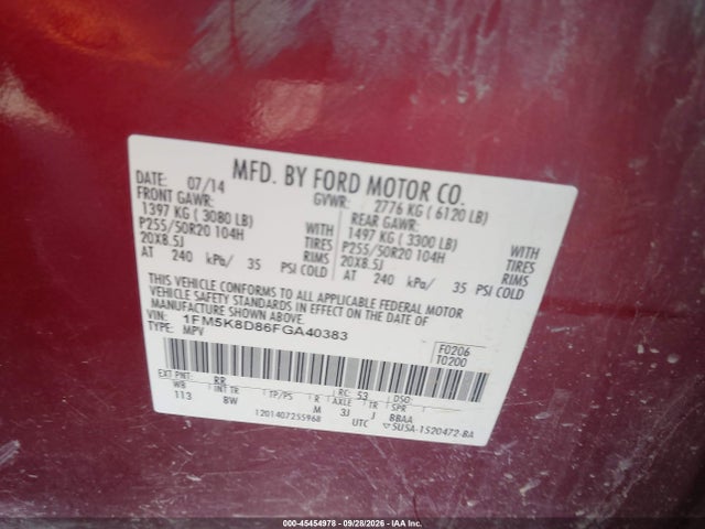 Продаж на аукціоні авто 2015 Ford Explorer Xlt, vin: 1FM5K8D86FGA40383, номер лоту: 45454978