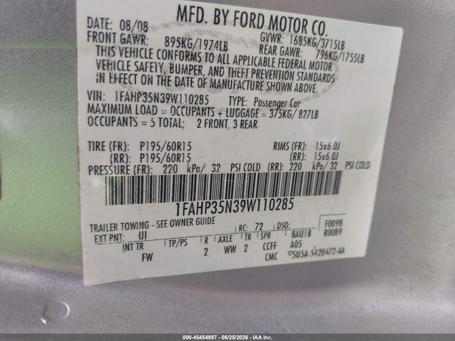Auction sale of the 2009 Ford Focus Se, vin: 1FAHP35N39W110285, lot number: 45454997