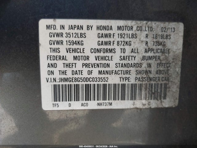 Aukcja sprzedaży 2013 Honda Fit Sport, vin: JHMGE8G50DC033552, numer aukcji: 45455031