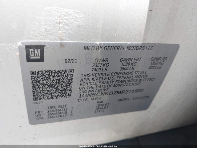 1GNSCNKD2MR271003 Chevrolet Tahoe 2wd Lt