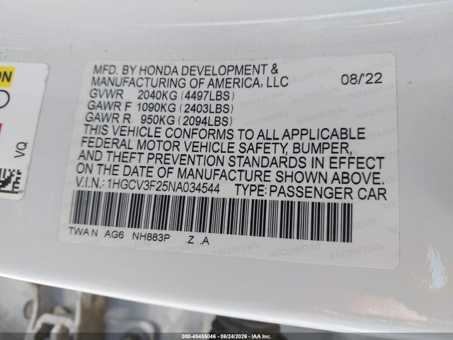 1HGCV3F25NA034544 Honda Accord Hybrid Sport
