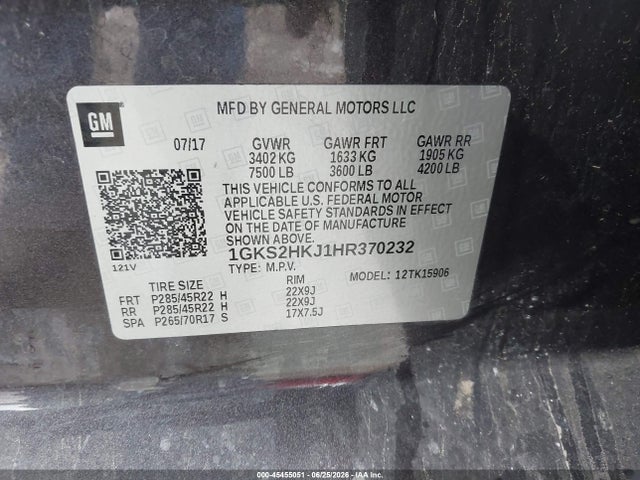 45455051 :رقم المزاد ، 1GKS2HKJ1HR370232 vin ، 2017 Gmc Yukon Xl Denali مزاد بيع