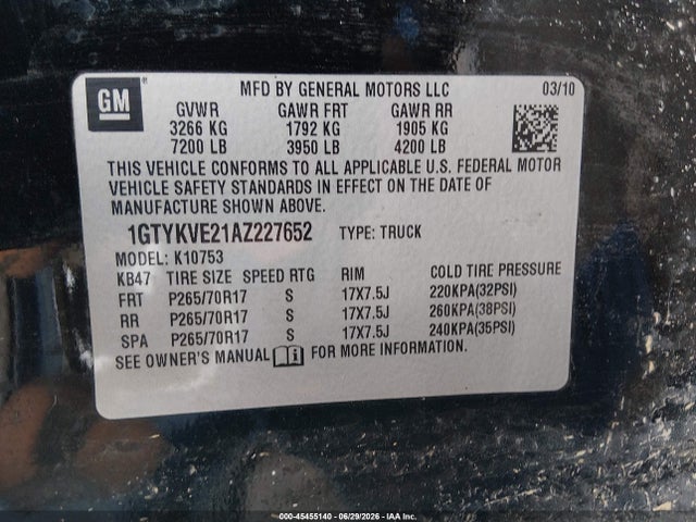 Aukcja sprzedaży 2010 Gmc Sierra 1500 Sle, vin: 1GTYKVE21AZ227652, numer aukcji: 45455140