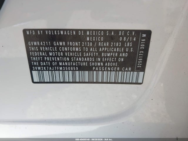 Aukcja sprzedaży 2015 Volkswagen Jetta 2.0l S, vin: 3VW2K7AJ7FM350859, numer aukcji: 45455148