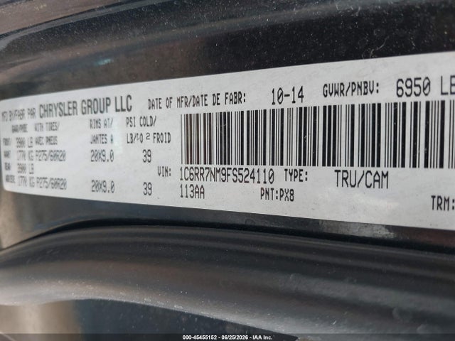 45455152 :رقم المزاد ، 1C6RR7NM9FS524110 vin ، 2015 Ram 1500 Laramie مزاد بيع