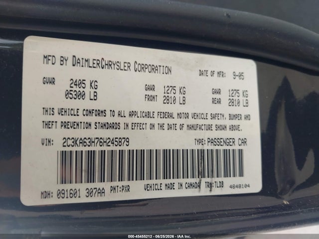 Продаж на аукціоні авто 2006 Chrysler 300c, vin: 2C3KA63H76H245879, номер лоту: 45455212