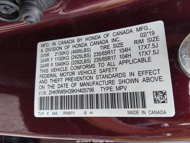 Honda CR-V LX 2019 2HKRW5H39KH405796 Image 9