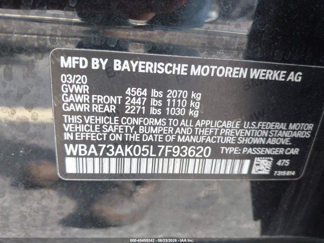 2020 Bmw 228i Gran Coupe Xdrive მანქანა იყიდება აუქციონზე, vin: WBA73AK05L7F93620, აუქციონის ნომერი: 45455242
