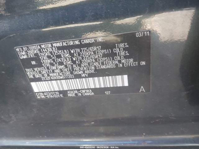 45455250 :رقم المزاد ، 2T3ZF4DVXBW077203 vin ، 2011 Toyota Rav4 مزاد بيع