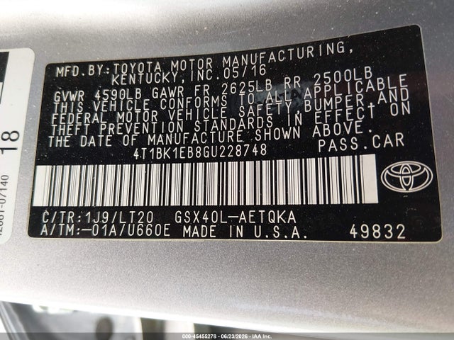Toyota Avalon Touring 2016 4T1BK1EB8GU228748 Image 9