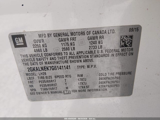 Продажа на аукционе авто 2016 Gmc Terrain Sle-2, vin: 2GKALNEK7G6141141, номер лота: 45455289