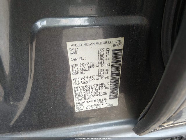 45455320 :رقم المزاد ، 1N6ED1EKXPN650166 vin ، 2023 Nissan Frontier Sv 4x4 مزاد بيع