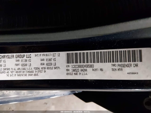 45455322 :رقم المزاد ، 1C3CCBBB9DN585883 vin ، 2013 Chrysler 200 Touring مزاد بيع