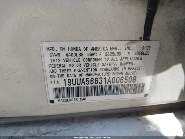 Продаж на аукціоні авто 2001 Acura Tl 3.2, vin: 19UUA56631A006508, номер лоту: 45455326