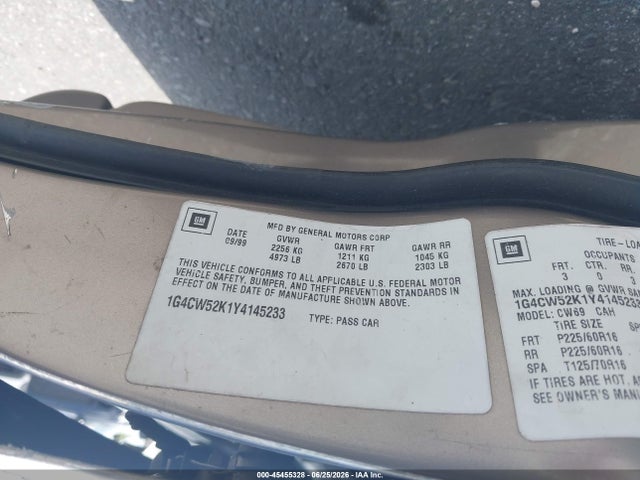 45455328 :رقم المزاد ، 1G4CW52K1Y4145233 vin ، 2000 Buick Park Avenue مزاد بيع