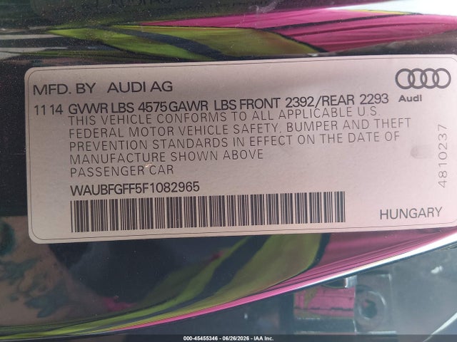 45455346 :رقم المزاد ، WAUBFGFF5F1082965 vin ، 2015 Audi A3 2.0t Premium مزاد بيع