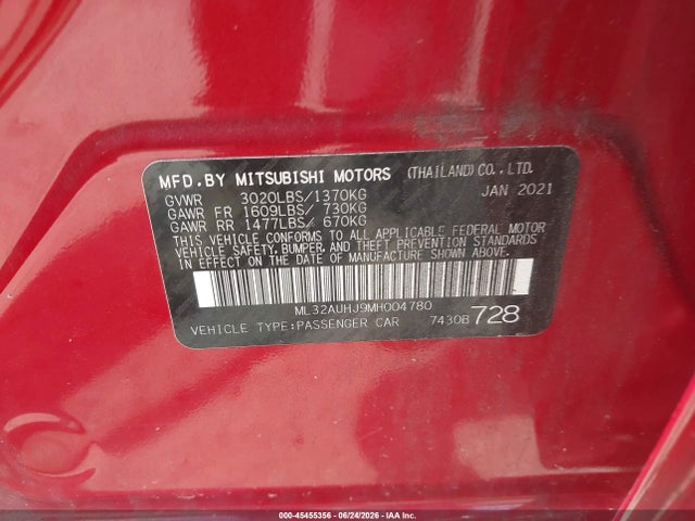Продажа на аукционе авто 2021 Mitsubishi Mirage Carbonite Edition/es/le, vin: ML32AUHJ9MH004780, номер лота: 45455356