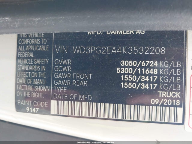 Mercedes-Benz Metris 2019 WD3PG2EA4K3532208 Image 9