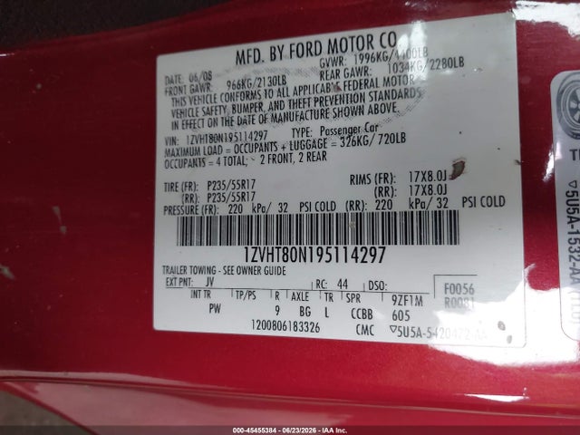 Продажа на аукционе авто 2009 Ford Mustang V6/v6 Premium, vin: 1ZVHT80N195114297, номер лота: 45455384