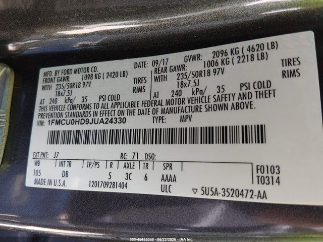 Ford ESCAPE SEL 2018 1FMCU0HD9JUA24330 Image 9