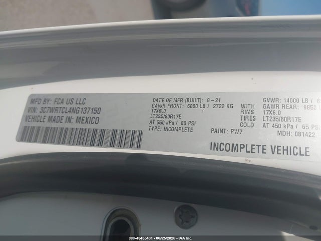 Продажа на аукционе авто 2022 Ram 3500 Chassis Tradesman/slt/laramie/limited, vin: 3C7WRTCL4NG137150, номер лота: 45455401