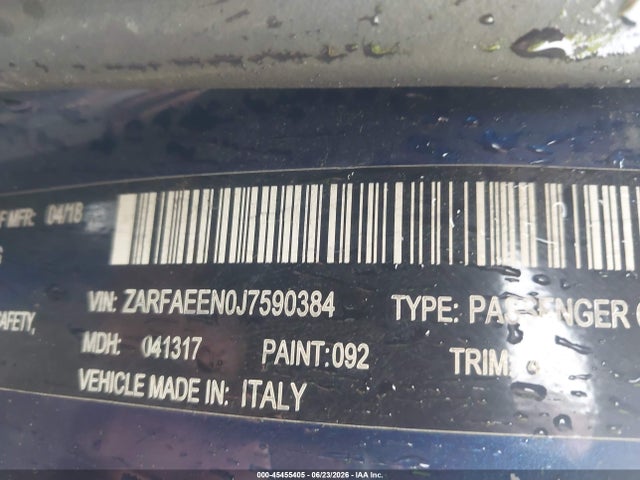 45455405 :رقم المزاد ، ZARFAEEN0J7590384 vin ، 2018 Alfa Romeo Giulia Ti Sport Awd مزاد بيع