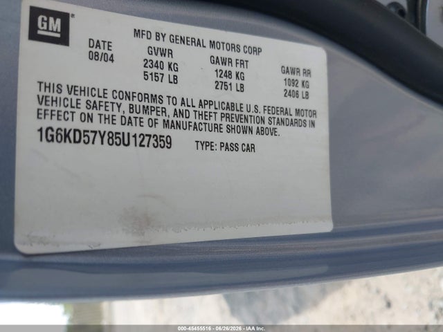Продажа на аукционе авто 2005 Cadillac Deville, vin: 1G6KD57Y85U127359, номер лота: 45455516