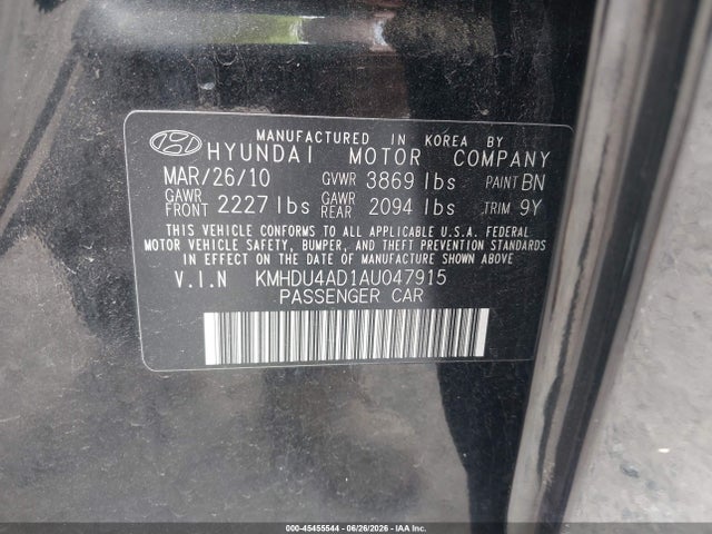 Aukcja sprzedaży 2010 Hyundai Elantra Se, vin: KMHDU4AD1AU047915, numer aukcji: 45455544