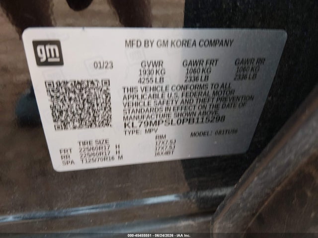 KL79MPSL0PB115298 Chevrolet Trailblazer Fwd Lt
