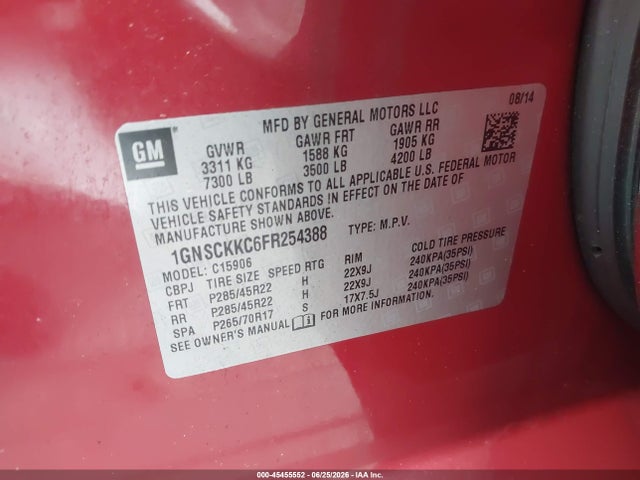 1GNSCKKC6FR254388 Chevrolet Suburban Ltz