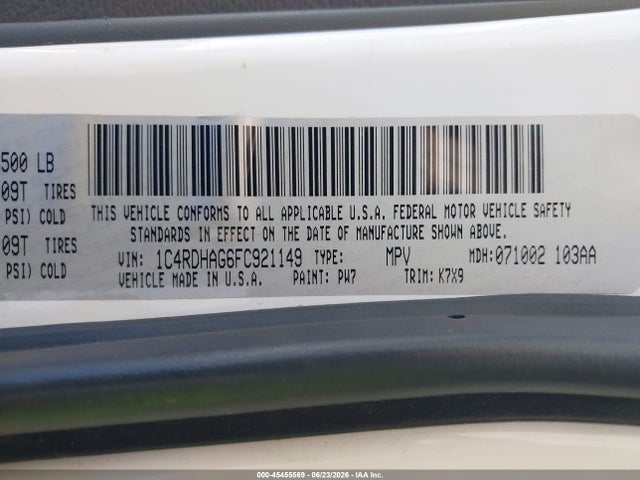 Продажа на аукционе авто 2015 Dodge Durango Sxt, vin: 1C4RDHAG6FC921149, номер лота: 45455569