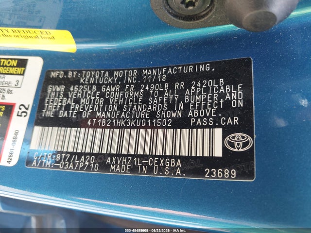 4T1B21HK3KU011502 Toyota Camry Hybrid Xle