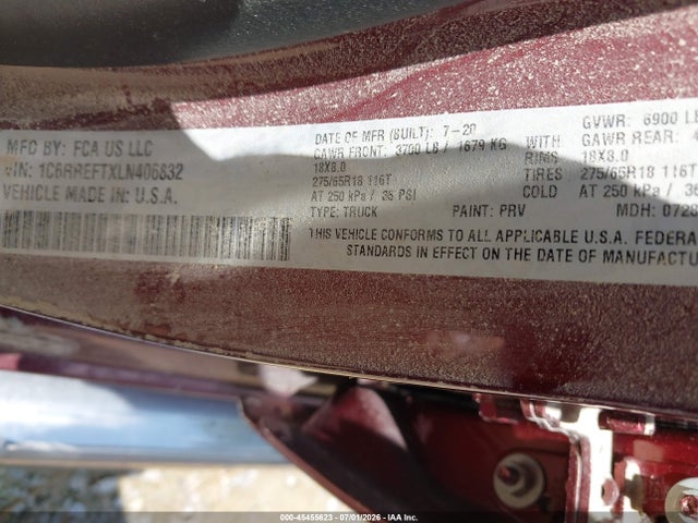 2020 Ram 1500 Big Horn  4x2 5'7 Box მანქანა იყიდება აუქციონზე, vin: 1C6RREFTXLN406832, აუქციონის ნომერი: 45455623